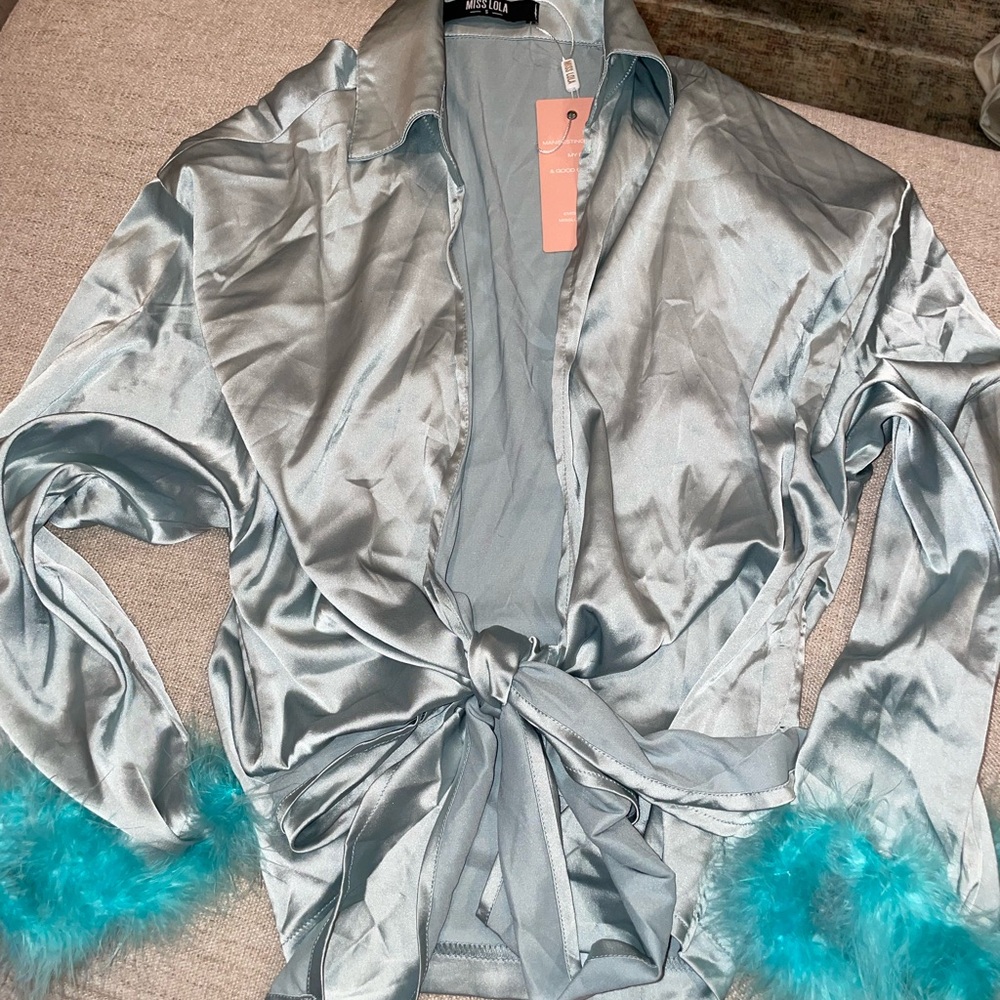 Miss Lola blue satin tie top